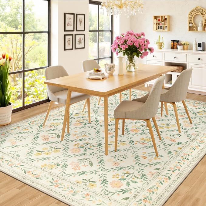 Area Rug Living Room Rugs: Floral 4x6 Washable Rug Vintage Soft Boho Non-Slip - Image 4