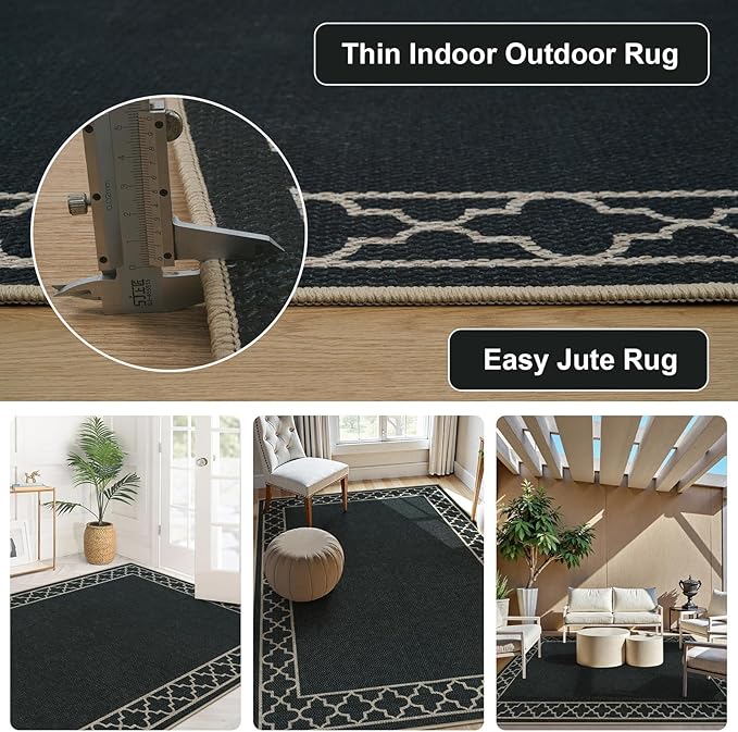 OJIA Easy Jute Front Door Mats Black Outdoor Rug 3x5, Washable Entryway Rug - Image 4