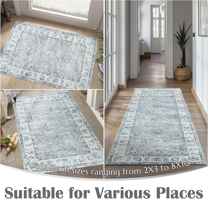 jinchan Fiora Runner Rug 2x5 Washable Hallway Runner- Vintage Floral Non Slip - Image 3