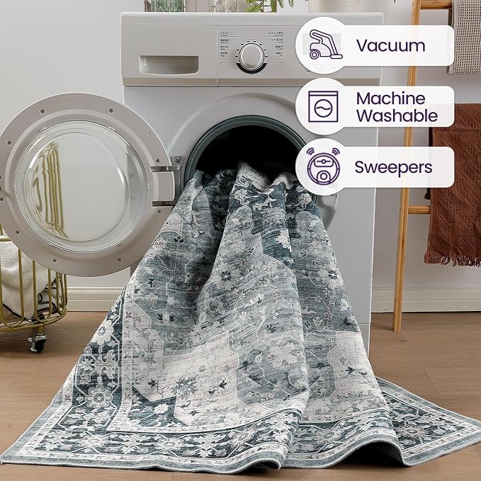DEXI 9x12 Area Rug for Living Room, Washable Vintage Farmhouse Thin Rug Indoor - Image 8