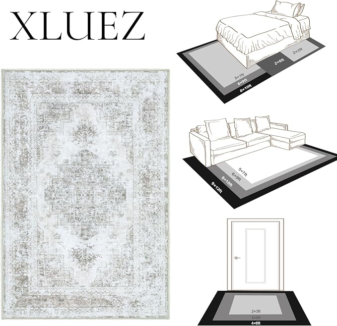 Area Rug 8x10 Living Room Rug, Machine Washable Vintage Distressed Medallion - Image 8