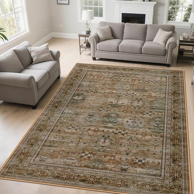 5x7 Washable Area Rug for Living Room Dining Room, Distressed Non Slip Vintage by Zarvenda