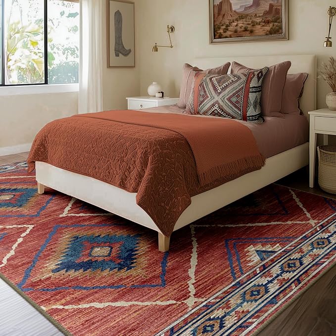 Area Rug 7x9 Rug Machine Washable Non-Slip Low Pile Print Pattern Western Rug - Image 8