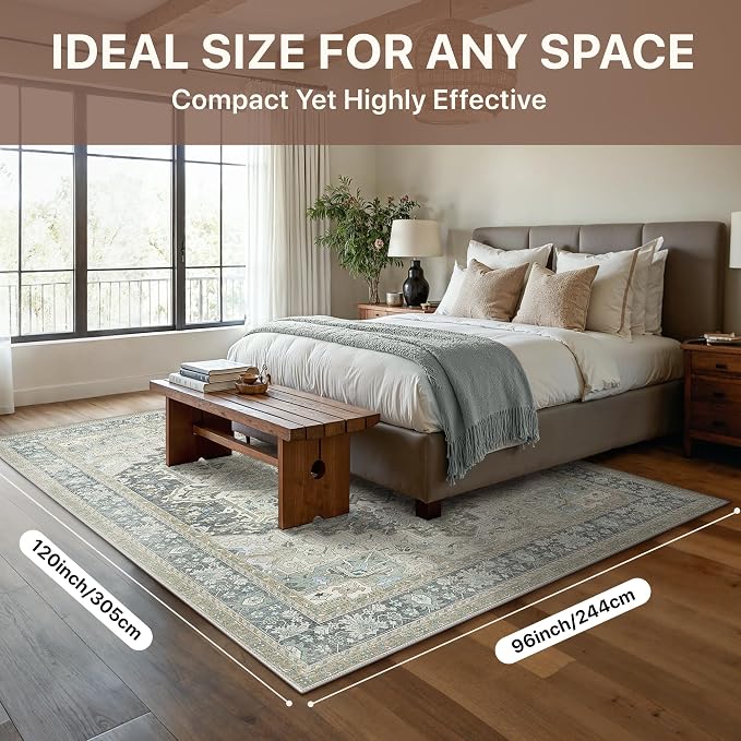 GENIMO 8X10 Area Rugs for Living Room, Machine Washable Vintage Floor Cover - Image 9