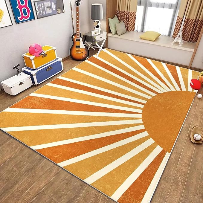 Rainbow Sun Area Rug, Boho Kids Room Area Rug, Living Room Decorative Rainbow by Unknown
