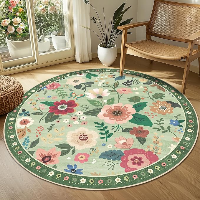 Floral 4ft Area Rug Machine Washable Soft Print Boho Carpet Non Slip Doormat - Image 2