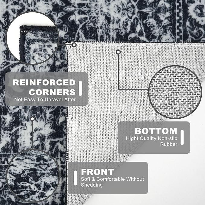 KILOCOCO Hallway Runner 2x7 Rug Runner Printed Vintage Floral Washable Kitchen - Image 5