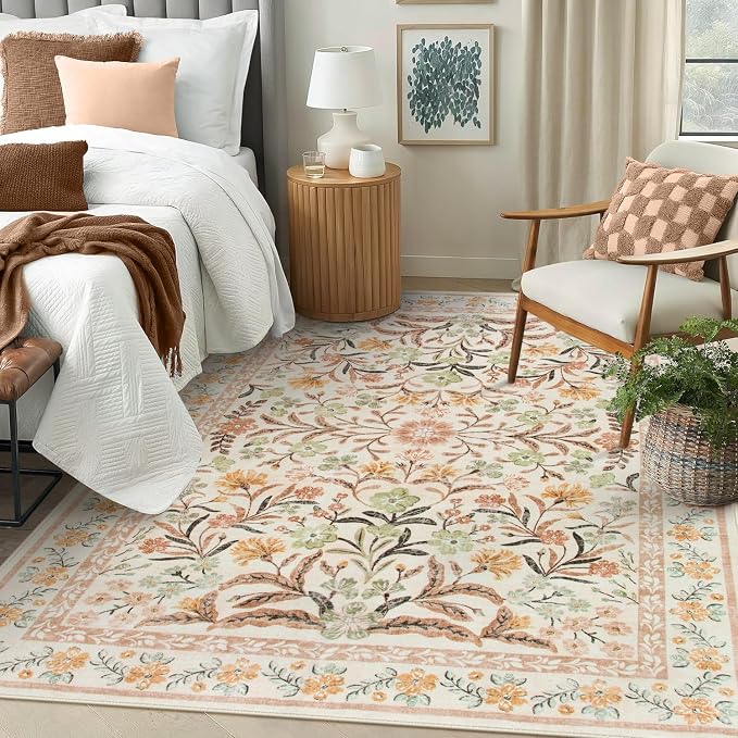 Lahome Fall Floral Washable Area Rugs 8x10, Boho Living Room Large Rugs Non-Slip - Image 7