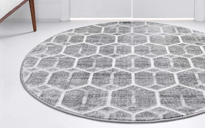 Rugs.com Lattice Trellis Collection Rug – 3 Ft Round Gray Low-Pile Rug Perfect - Image 5