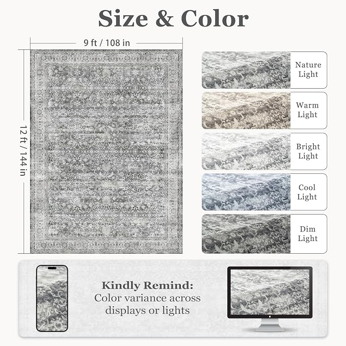 Vintage Neutral Large Area Rugs 9x12 - Image 2