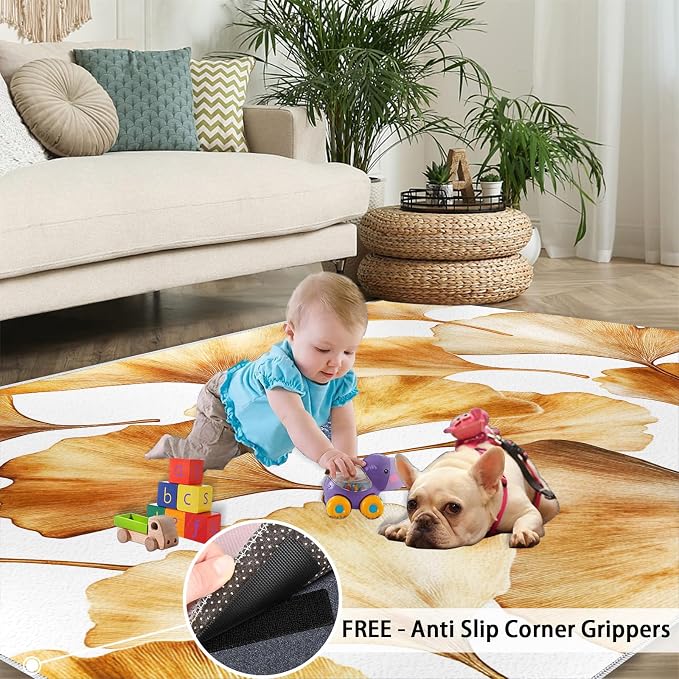 Golden Leaf Rugs for Bedroom - Image 5