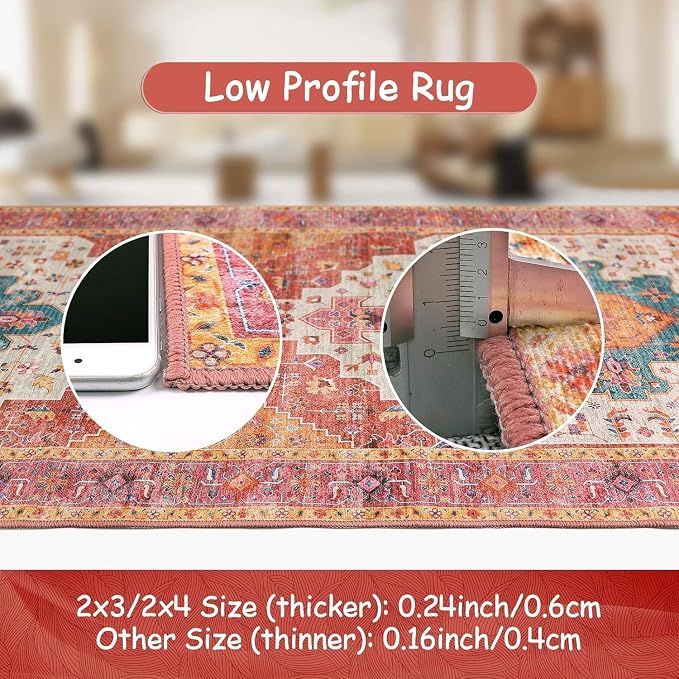 Moynesa Ultra-Thin Washable Round Rug - 6ft Pink Large Living Room Circle Area - Image 6