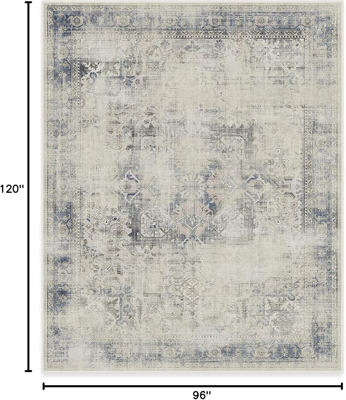 RUGGABLE Washable Vintage Area Rug – Kamran Blue Quartz 8x10, Stain-Resistant - Image 2