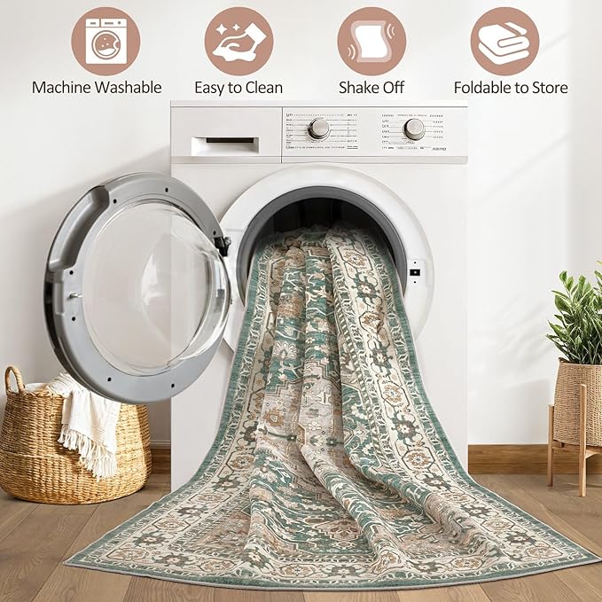 7x9 Area Rug Living Room: Machine Washable Boho Large Vintage Soft Rugs Stain - Image 2