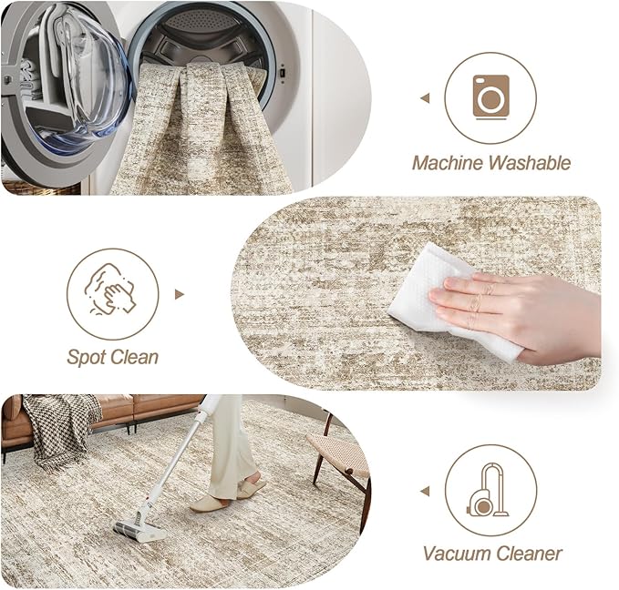 10x14 Area Rugs for Living Room, Non Slip Machine Washable Vintage Rugs - Image 4