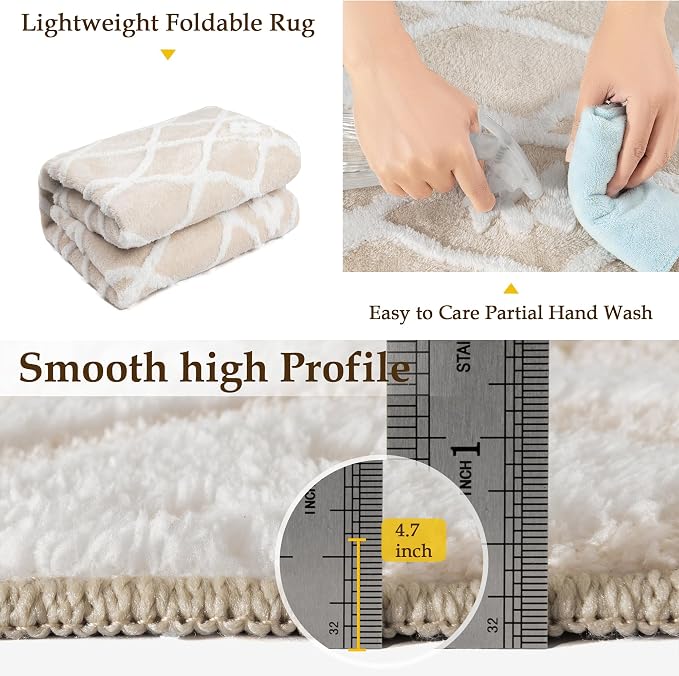 Ivory 5x7 Area Rug Moroccan Shag Living Room Washable Carpet Soft Non Shedding - Image 5
