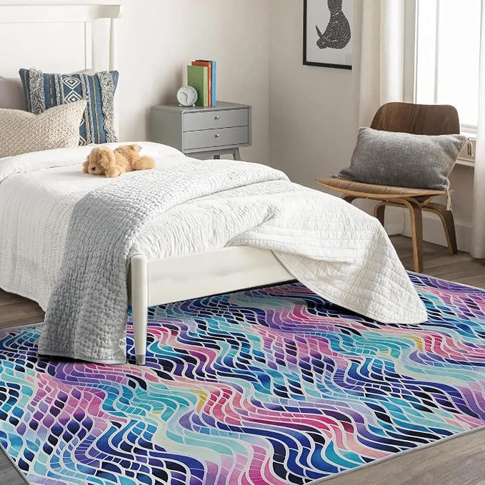 Colorful Wave Rug, 3x5 Rug, Abstract Watercolor Rugs - Image 3