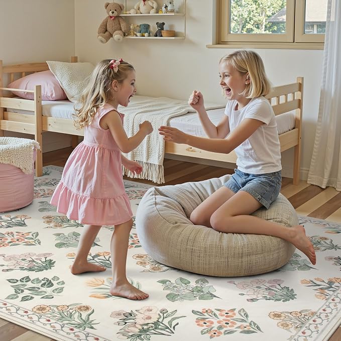 Wonnitar 5x7 Rug for Bedroom Decor, Washable Nursery Rug for Baby, Neutral - Image 2