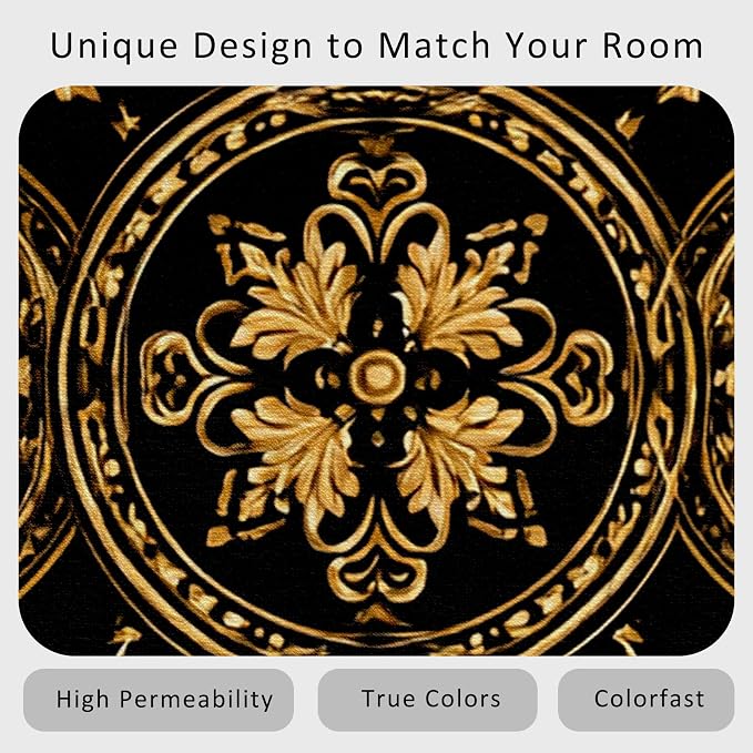 Black Gold Baroque Rug, Washable 4x5 Rug - Image 6