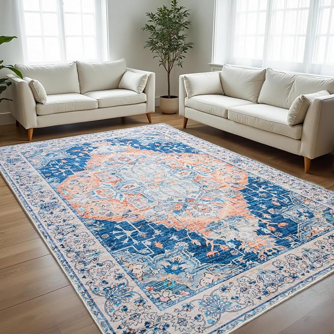 Area Rug for Living Room, 8x10 Machine Washable Non Slip Large Faux Wool Throw by Unknown
