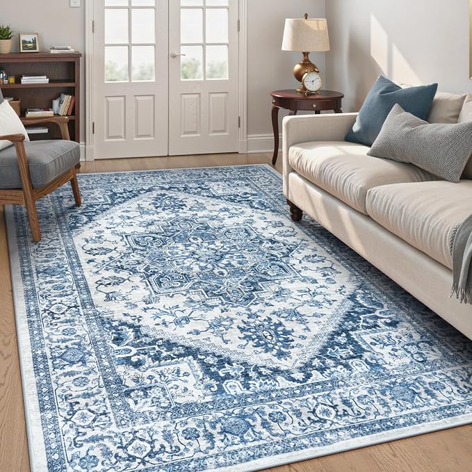 LIVEBOX Blue Washable Area Rug 5x7 by LIVEBOX