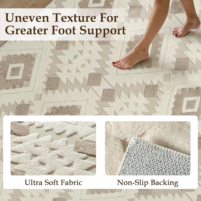 Ivory Brown 6x9 Area Rug Washable Living Room Moroccan Shag Carpet Non Slip - Image 2