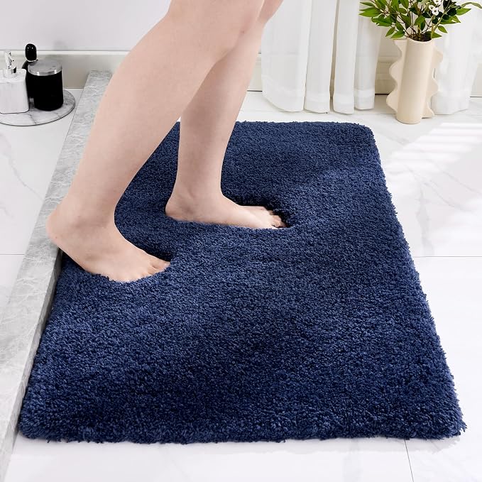 Navy Bathroom Rug 20x32 Non Slip Fluffy Bath Mat by Disolla
