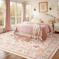 Area Rugs 9'x12' Washable Non-Slip, Floral Vintage Distress Print Pattern by RELEANY