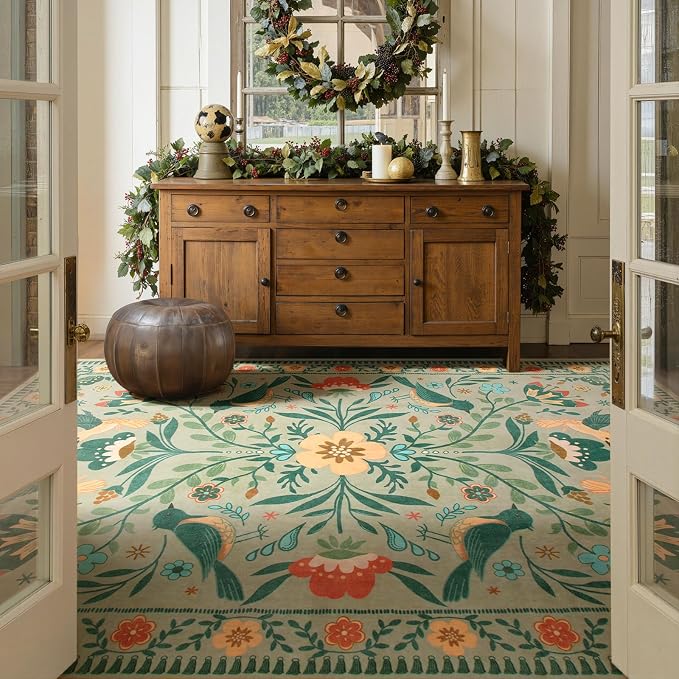 Moynesa Area Rugs 9x12 Green Aesthetic Home Decor, Modern Farmhouse Country - Image 9