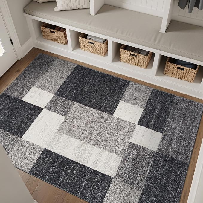 Rugshop Gray Modern Geometric Boxes Non-Slip Area Rug Non-Shedding - Image 10