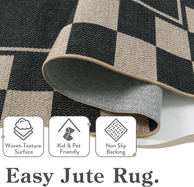 Moynesa Easy Jute Rug Checkered Outdoor Patio Rug 3x5, Washable Rugs - Image 4