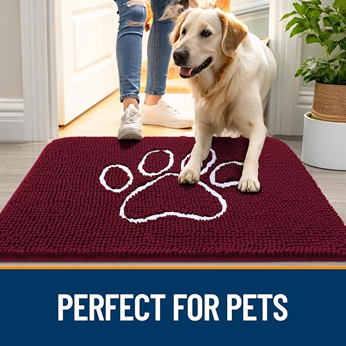 OLANLY Dog Door Mat for Muddy Paws 47x24, Paw Print Design, Absorbs Moisture - Image 6