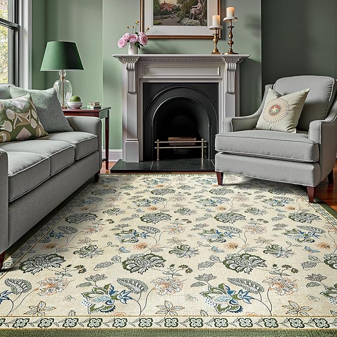 jinchan Elora 8x10 Floral Rug for Living Room Washable Bedroom Rug Vintage by JINCHAN