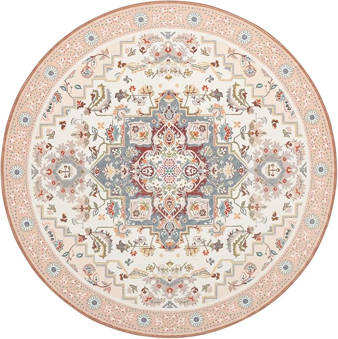Phantoscope Washable Round Area Rug 6ft Non-Slip, Vintage Boho Rugs - Image 3