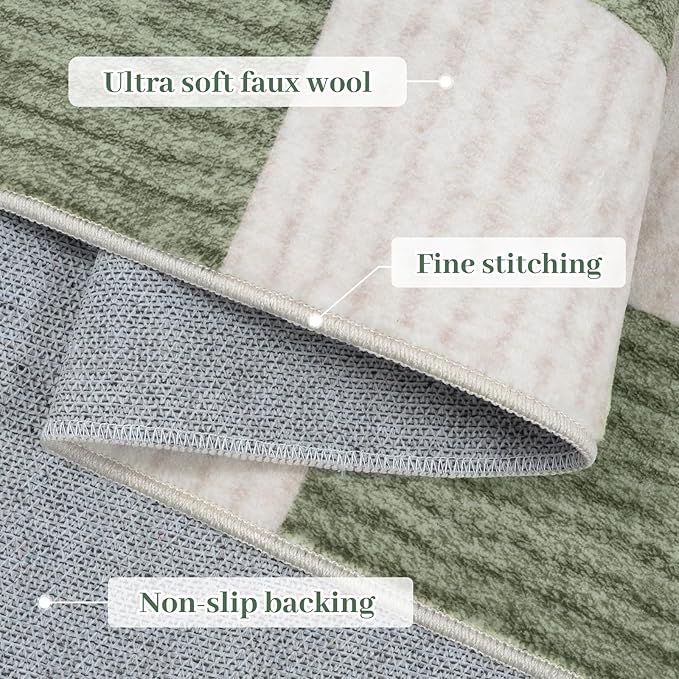 LIVEBOX 4x6 Washable Area Rug Checkered, Non-Slip Small Entryway Rug Green - Image 8