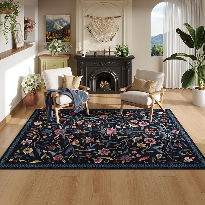 Vintage Medallion Floral 3x5 Washable Rug, Soft Low Pile Area Rug, Non-Slip - Image 3