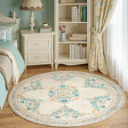 jinchan Round Rug 5ft Area Rugs Vintage Floral Distressed Design, Machine - Image 3