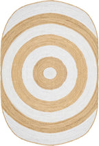 2x6 Oval Kilim Jute Runner – 0.27" Thick Flatweave, Solid White Beige, Hand by CASAVANI