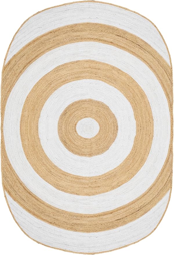 4x20 Oval Kilim Jute Runner – Natural Hand Braided Jute Rug, Solid White Beige by CASAVANI