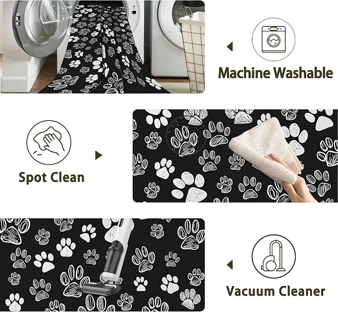 Cat Paws Black Area Rug for Living Room, Non-Slip Backing Low Pile Modern - Image 3