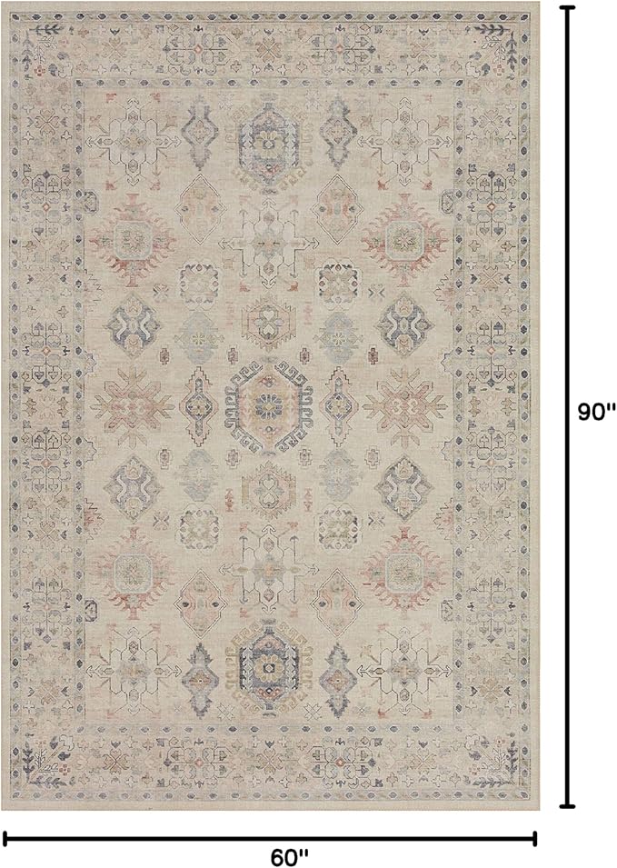 Loloi Hathaway Collection HTH-04 Beige/Multi 5'-0" x 7'-6", .25" Thick Area Rug - Image 2
