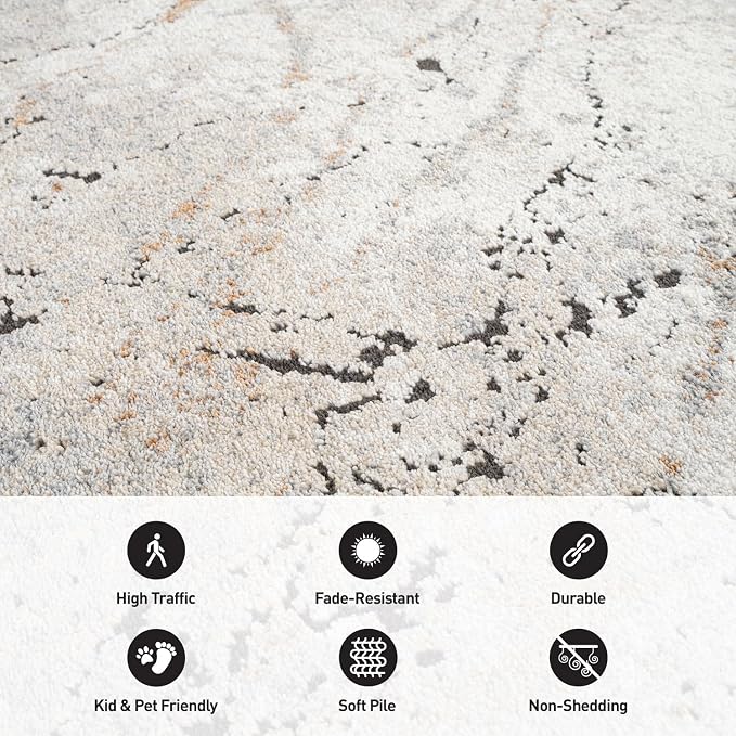 Rugshop Drifted Marble Abstract Area Rug Durable, Kid & Pet Friendly Gray - Image 4