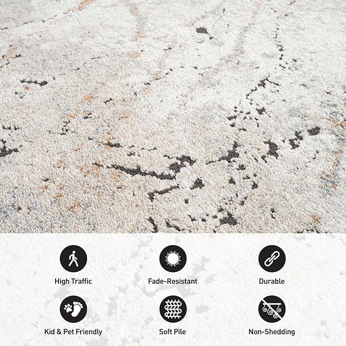 Rugshop Drifted Marble Abstract Area Rug Durable, Kid & Pet Friendly Gray - Image 4