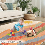 Boho Sun Area Rugs 6x8ft, Mosaic Sunburst Living Room Area Rug, Dotted Gradient - Image 4