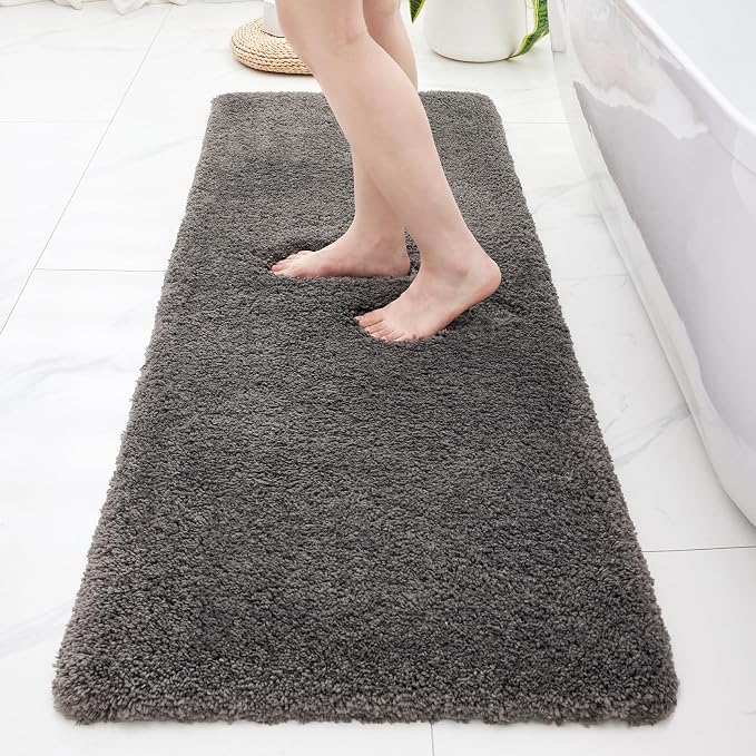 Bathroom Rugs 24x48 Non Slip Dark Grey Fluffy Bath Mat - Image 9