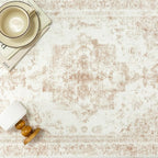 Area Rug 3x5 Cream Washable Office Entryway Vintage Medallion Beige Carpet Non - Image 7