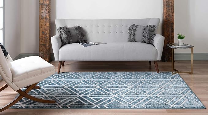 Rugs.com Lattice Trellis Collection Rug – 8' x 10' Blue Low-Pile Rug Perfect - Image 5