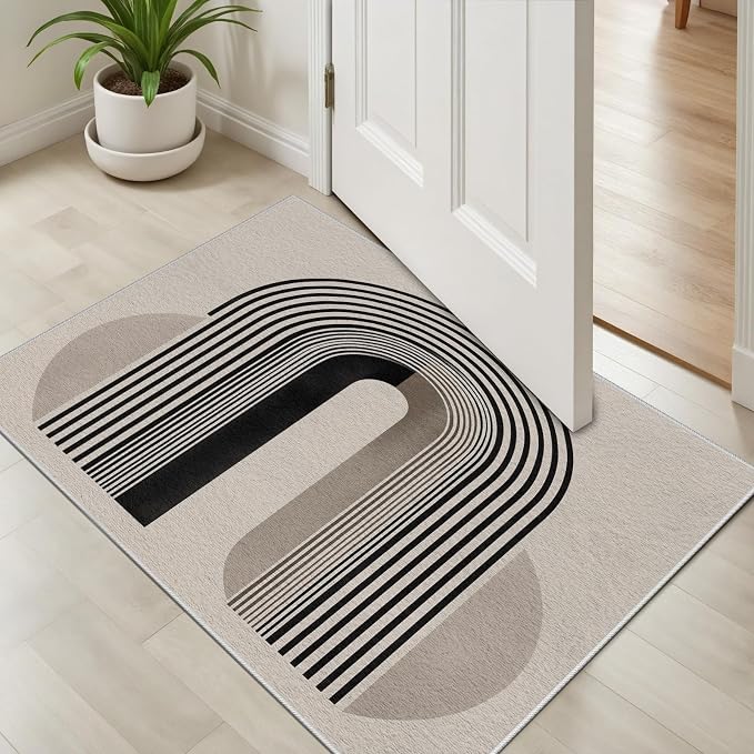 Modern Washable Rug for Living Room 5x7, Boho Abstract Striped Area Rugs - Image 4