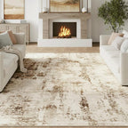 FMFUNCTEX 10x14 Washable Abstract Area Rug Brown Beige Neutral Modern Large Non by Fmfunctex