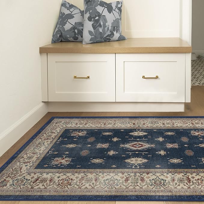 RUGGABLE Washable Vintage Area Rug – Verena Sapphire 3x5, Stain-Resistant - Image 2